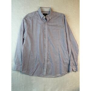 Johnston & Murphy Cotton Collared Shirt Men Size Large Geometric Plaid Button Up